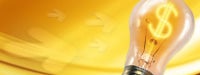 A yellow background with a lightbulb with a "$" inside it