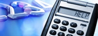 Credit Card Guide: Calculator displaying 'help' on enlarged blue credit card background