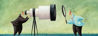 Men with telescope and magnifying glass