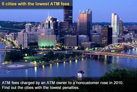 5 cities with the lowest ATM fees