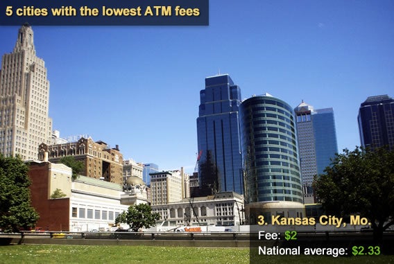 5 cities with the lowest ATM fees