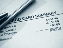 Credit card statement, balance in closeup