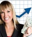 Business woman holding money.