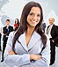 Business woman in front crowd