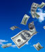 $100 bills flying in the sky