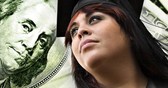 Female college graduate, $100 bill in background Â© TheSupe87 - Fotolia.com