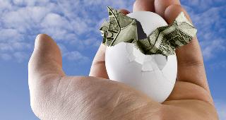 Hand holding egg with money at sky © Christopher Titze/Shutterstock.com