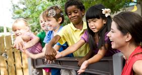 Happy kids playing outside