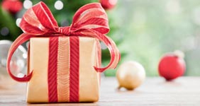 Wrapped gift under Christmas tree