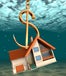 Houses underwater hooked by dollar signs