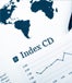 Business newspaper showing Index CD chart and world map