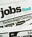 A newspaper clipping reading, "Jobs find," and "technology careers"