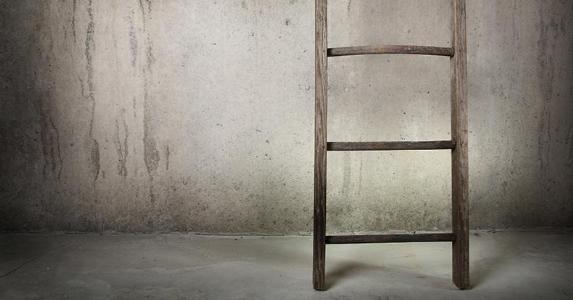 Old wooden ladder leaning on cement wall © Suzanne Tucker/Shutterstock.com