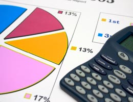 A calculator and pie chart