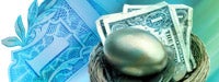 An egg and money in a bird's nest with at $1 bill in the background