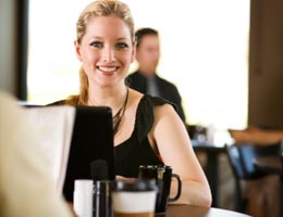 Banking online in a cafe