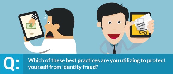 Which of these best practices are you utilizing to protect yourself from identity fraud? | Left: © HieroGraphic/Shutterstock.com; Right: © IdeaGU/Shutterstock.com