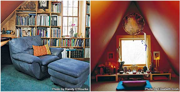 Raleigh house meditation writing space and attic meditation space.