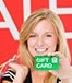 young woman gift card sale background